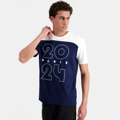 Hot Le Coq Sportif Paris 2024 | T-shirt Homme Bleunuit/marshmallow